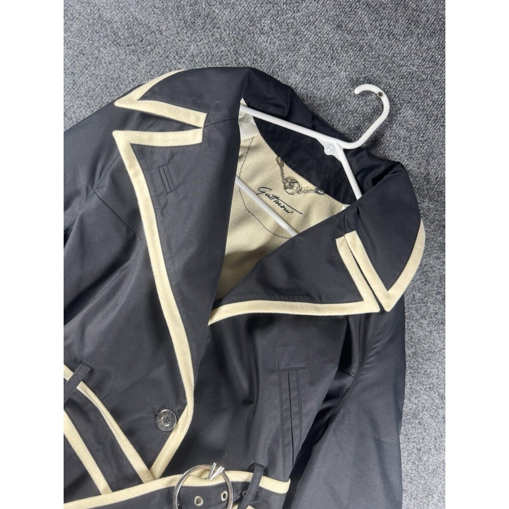 Gattinoni FW17 Italy Black Cream Cropped Trench Belted Jacket Coat Womens Size 8